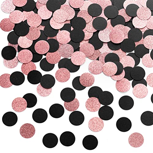 Rose Gold Glitter and Black Confetti Table Decoration for Valentine's Day Bachelor Birthday Engagement Theme Party,1.2 inch in Diameter,200 Counts - color: Rose Gold,black