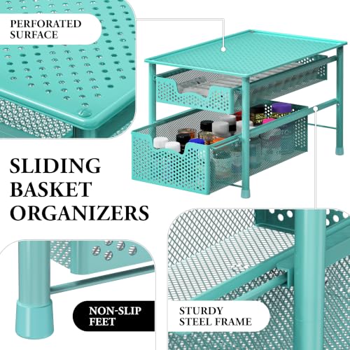 Simple Houseware Stackable 2 Tier Sliding Basket Drawer, Turquoise - color: Turquoise, size: 2-Tier