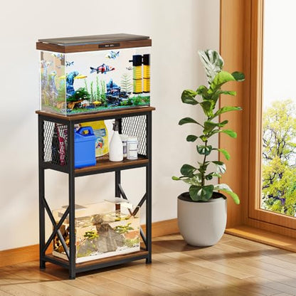 Snughome 10 Gallon Aquarium Stand, 3-Tier Storage Fish Tank Stand 220 lb Top, Fits 5/10 Gallon , Waterproof / Small Space, 20.47" x 11.42" x 30.91", Rustic Brown - color: Rustic Brown, size: 10 Gallon