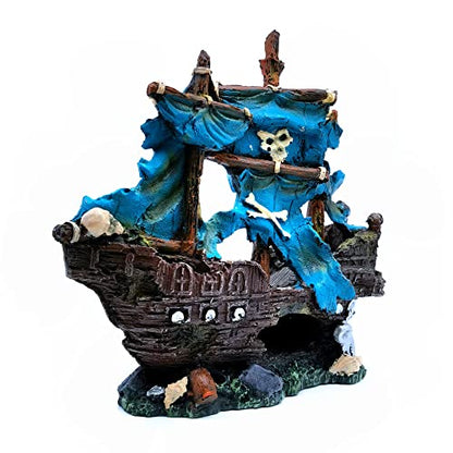M2cbridge Antique Roman Column Ruins European Castle Aquarium Decorations Fish Tank Hideout Rocks (Blue Pirate Shipwreck) - color: Blue Pirate Shipwreck