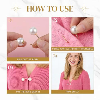 WILLBOND 6 Pcs Artificial Pearl Brooch Pins Sweater Shawl Safety Clips Dress Clips for Women - color: White