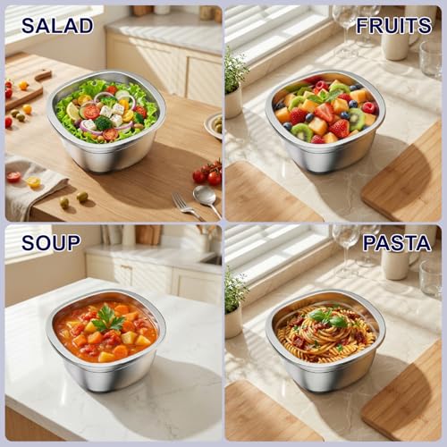 Stainless Steel Salad Bowls to go for Lunch Container Kit, 50oz 1 Set | 1500ML/ 50oz/ 6Cup 1 Pack Salad Bowls, 2 Dressing Container Cups Sets with Lids, Airtight, Leak-proof for Meal Prep - style: 1 Set