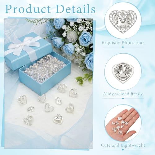 Tondiamo 50 Pcs Heart Brooch Pins, 1.5cm Rhinestone Heart Lapel Pins Small Hollow Crystal Brooches for Award Alloy Scarf Ring for Dress Hat Scarf Bag Pocket Clothing Wedding Party Bulk Gifts - color: Sliver