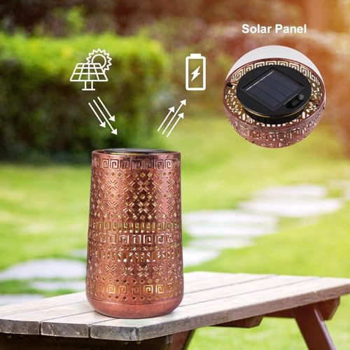 Solar Lantern Outdoor Hanging Lights, Moroccan Metal Hollow-Out Solar Lantern Waterproof LED Decorative Light for Garden Yard Patio Pathway Tabletop Landscape