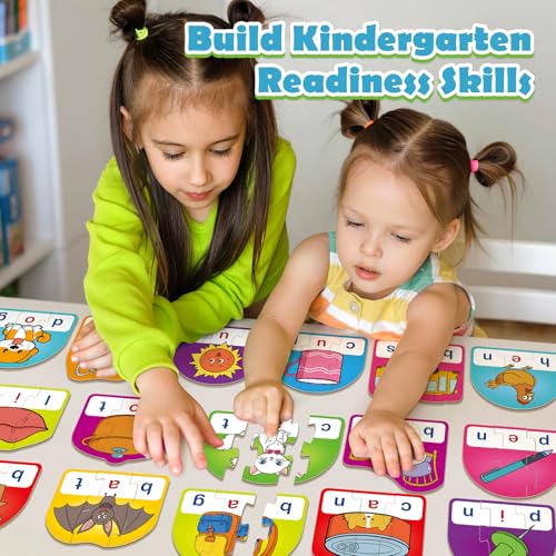 CVC Puzzle Cards for Kids,CVC Word Games,Toddler Speech Therapy Toys,3 Alphabet Letter Word Puzzles,Learning Reading Spelling Games,Preschool Kindergarten Classroom Must Haves - style: CVC