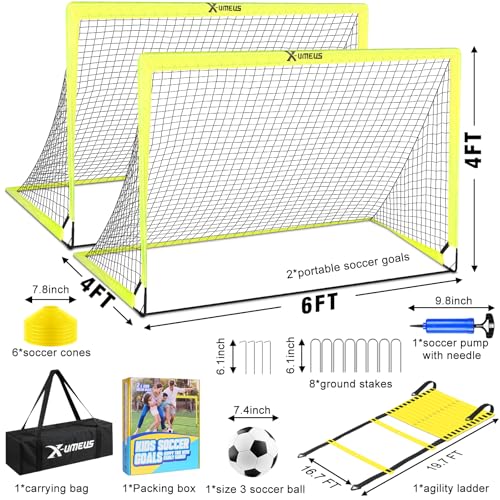 X-UMEUS Agility Ladder Speed Training Equipment Set, Kids Soccer Goals for Backyard Set of 2, 6x4 ft, Soccer Goal Training Equipment for Kids Youth
