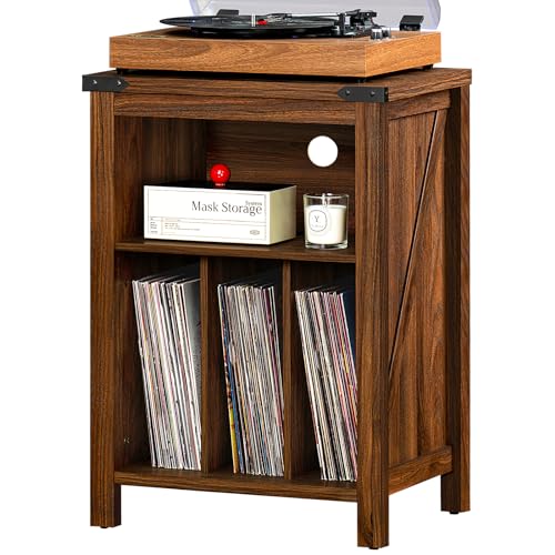Joaxswe Record Player Stand with Vinyl Record Storage,Rustic Brown | Record Player Table Holds up to 160 Albums,Large Wood Turntable Stand Cabinet Dispaly Shelf for Living Room,Bedroom,Office - color: Brown