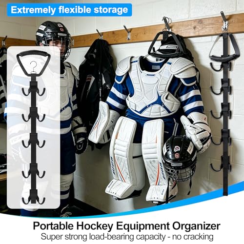Hockey Equipment Drying Rack | 5 Adjustable Hooks, Space-Saving Wall-Mounted Equipment for Skates, Gloves, Pads, Helmet, Jersey