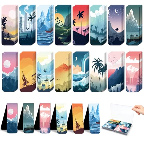 48 Pieces Magnetic Bookmarks Magnet Page Markers - Book Marks for Reading Women & Men with Storage Boxes - Cute Magnet Bookmark Clips for Reading Pleasure（Coconut Trees） - size: 48, style: Coconut Trees Style