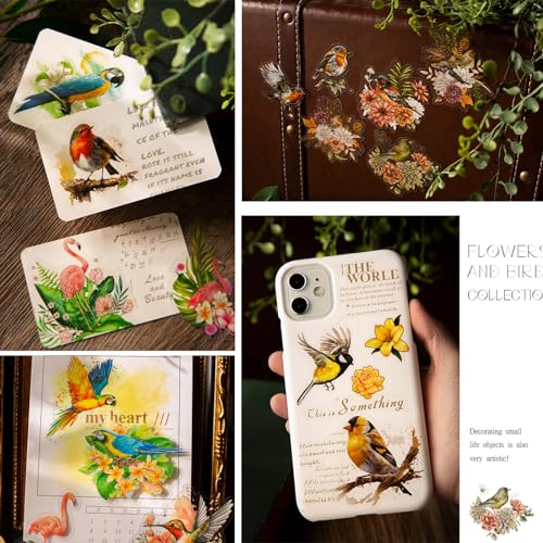 180 Pcs Transparent Flower Bird Stickers – Watercolor Floral Scrapbooking Supplies with Hummingbirds, Flamingos, Parrots – Clear Nature Stickers for Journals & Resin Art Crafts - color: Wildlife Bird