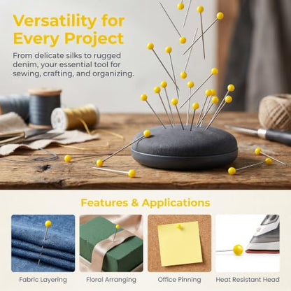 100pcs Decorative Pearl Push Pins, 1.5x0.12in, Yellow - color: Yellow-0.12x1.5in-100pcs