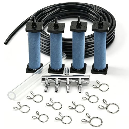 Antfraer Pond Aerator Accessories Kit, Compatible with Antfraer 635GPH Aerator, 52.4ft Airline Tubing + 4-Way Splitter + 4 Bubble Stones for Koi Ponds, Water Gardens & Septic Systems - style: Pond Aerator Accessories Kit