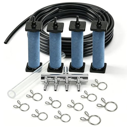 Antfraer Pond Aerator Accessories Kit, Compatible with Antfraer 635GPH Aerator, 52.4ft Airline Tubing + 4-Way Splitter + 4 Bubble Stones for Koi Ponds, Water Gardens & Septic Systems - style: Pond Aerator Accessories Kit