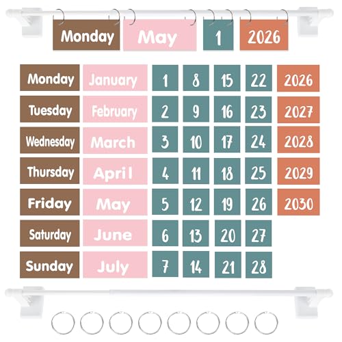 Boho Magnetic Flip Calendar for Classroom, Adjustable Rod Date Flip - color: 10-2