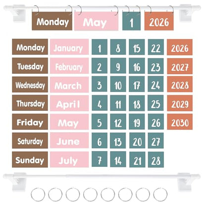 Boho Magnetic Flip Calendar for Classroom, Adjustable Rod Date Flip - color: 10-2