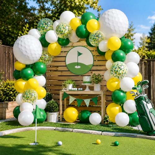 Yellow and Green Golf Balloons with Golf Foil and Confetti Balloons - color: Yellow and Green, size: 30PC