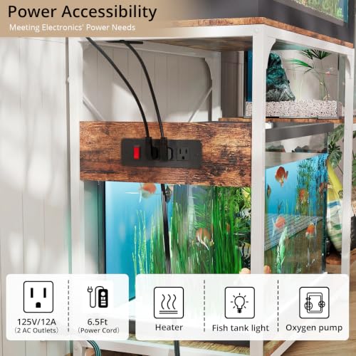 VOWNER 20-29 Gallon Fish Tank Stand with Power Outlet, Aquarium Stand,White | Shelves for Fish Tank Accessories Storage, Heavy Duty Metal Frame, Turtle Reptile Terrarium Stand, Load 500lb - color: White