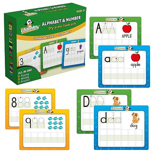 Dry Erase Number & Alphabet Flashcards for Kids Ages 3-5, 10 Numbers & 26 Visual ABC Flash Cards, Homeschool Learning Supplies, Summer School & After School Teaching Supplies for Handwriting Practice - style: Alphabet & Number Dry Erase Flash Cards