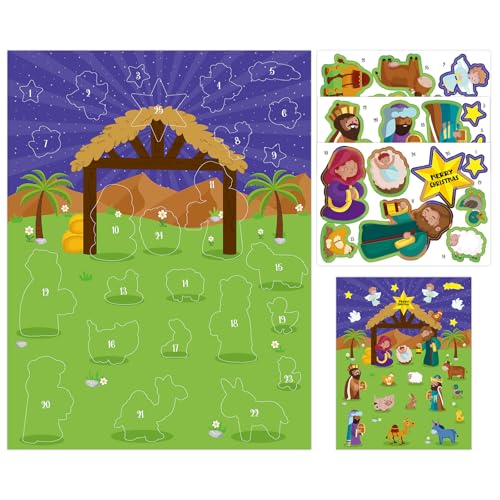 WhatSign 2025 Christmas Advent Calendar - Nativity Advent Calendar for Kids 24 Days Religious Stickers Christian Christmas Countdown Calendar Activities Decorations Gifts for Children - color: Style2