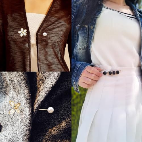 15PCS Pearl Brooch Safety Pins, Pant Waist Tightener Sharp Pins for Sweater Shawl Collar Dress Cardigan Shirt Jeans Clothes Accessories Decoration for Women - style: Chic