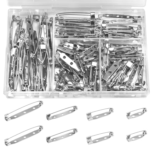 100pcs Brooch Pin Backst - 4 Siezs 0.78 in/1 in/1.4 in/1.77in Silver Bar Pins & Clasp Backings for Jewelry Making, Badges, Crafts, Name Tags and DIY Accessories - size: 100pcs