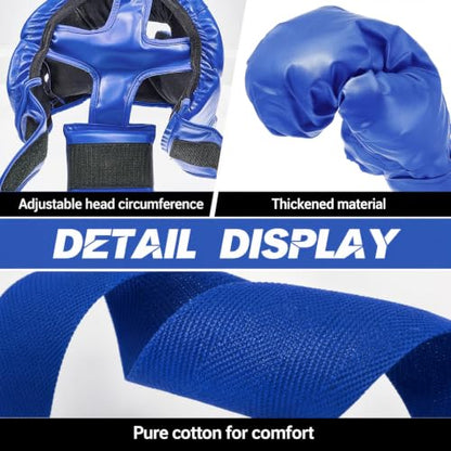 Kanayu 12 Pcs Kids Boxing Equipment Set for Beginners Ages 6-18 Years Including Boxing Helmet and Gloves Hand Wraps Sport Mouthguards Taekwondo Sparring Gear for Kids and Children - color: Blue, White