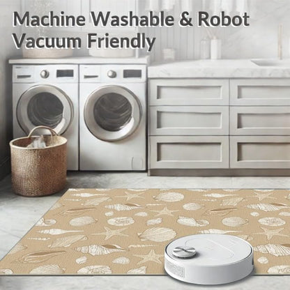 6'x9' Beige Beachy with Rustic Ocean Shell Washable Area Rug | Scattered Seashells Design, Starfish and Conch for Family Room, Living Room, Mater Bedroom, Non-Slip, Easy Care - color: Beige/Pattern 24, size: 6' x 9' (Rectangular)