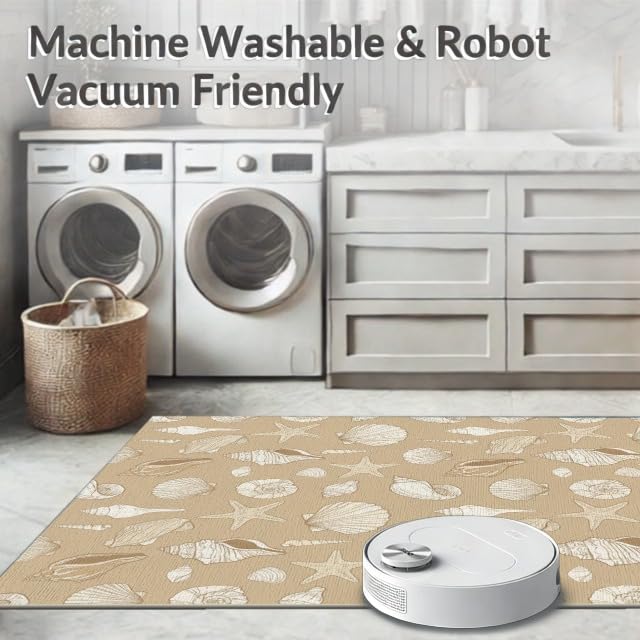 8'x10' Beige Beachy with Rustic Ocean Shell Washable Area Rug | Scattered Seashells Design, Starfish and Conch for King Size Bedroom Under Bed, Master Suite, Non-Shedding, Easy Care - color: Beige/Pattern 24, size: 8' x 10' (Rectangular)