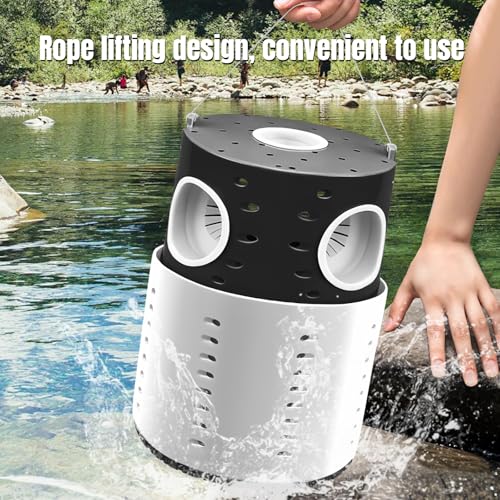 La La Pet Minnow Trap Set with 10Pcs Bait Collapsible Double-Tier Plastic Fishing Bucket Portable Aquarium Catch Traps for Bass Crabs Shrimps Turtles - color: Black-White