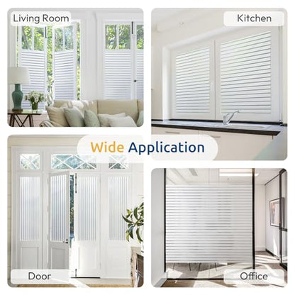 rabbitgoo Window Privacy Film, Frosted Glass Privacy Film, Window Frosting Cling for Glass, Non Adhesive Static Cling Front Door Covring, Anti-UV Reeded Blinds Sticker, Striped Pattern, 17.5" x 118.1" | Reeded Blinds Design, All Day Privacy Shield, Opaque