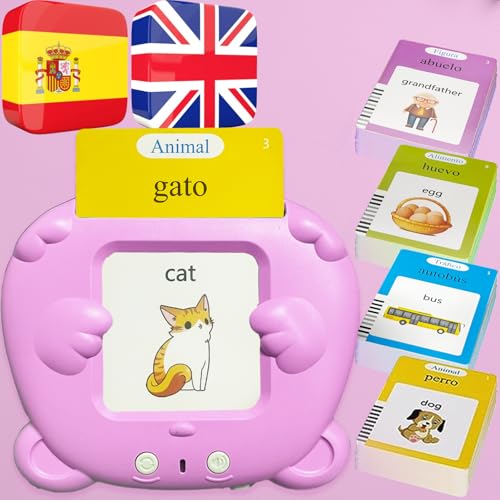 Bilingual Talking Flash Cards for Kids - Español Spanish English Flashcards Children Adults, 510 Sight Words, ABC Alphabet, Pocket Speech for Toddlers, Audible Sensory Toys (Spanish, Pink) - color: Spanish, size: Pink