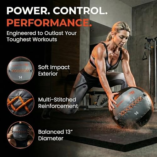 Bionic Body Soft Medicine Ball Weighted Slam Wall Ball for Cardio Workout and Core Training – Ideal for Squat, Lunge, and Partner Toss - style: 14LB