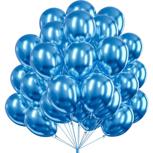 PartyWoo Metallic Blue Balloons 50 pcs 12 Inch Chrome Blue Latex Helium Balloons for Graduation Wedding Baby Shower Engagement Wedding Gender Reveal Birthday Party Decorations Blue-G106 - color: Blue-g106
