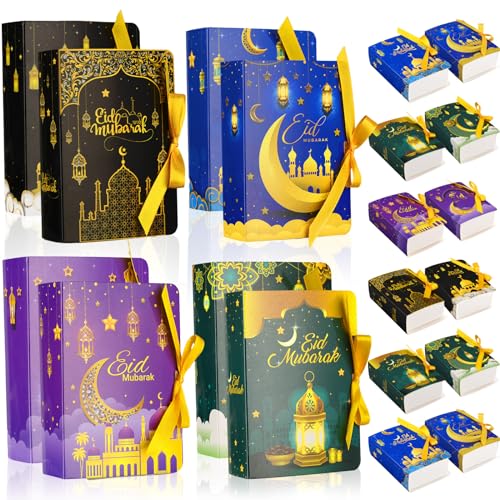 Qilery 32 Pack Ramadan Eid Mubarak Favor Boxes Gold Moon Star Ramadan Kareem Treat Boxes Square Candy Gift Wrap Box with Ribbon for Muslim Party