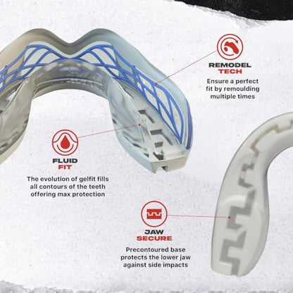 SAFEJAWZ Mouth Guard, Triple Layer Mouthguard for Adults with Case, Easy Fit Remoldable Premium Mouthpiece for Football, Boxing, Lacrosse, MMA, Basketball & All Contact Sports (Adult 12+ Years, White) - color: White