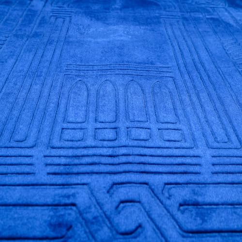Prayer Rug - Soft Plush Turkish Janamaz Sajada Carpet for Men and Women - Plain Solid Prayer Mat Ramadan Eid Gift - with Prayer Beads - Luxury Floral Stamp, Dark Blue - color: Dark Blue