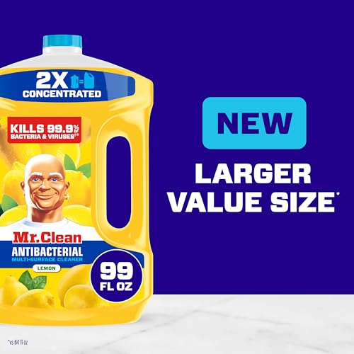 Mr. Clean Antibacterial All Purpose Cleaner, Floor Cleaner for Mopping Home, Bathroom, & Kitchen, Cleaning Liquid for Mop & Bucket, Cleaning Supplies, Multi-Surface Dilutable, Lemon, 99oz - size: 99 Fl Oz (Pack of 1)