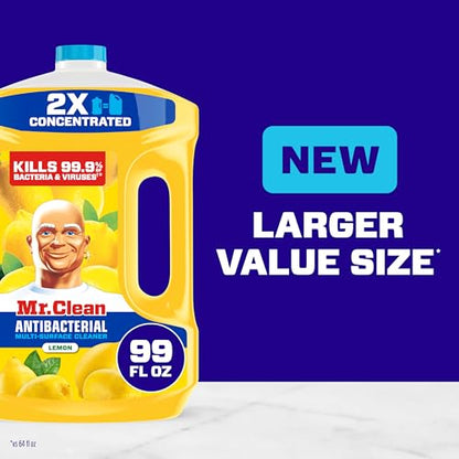 Mr. Clean Antibacterial All Purpose Cleaner, Floor Cleaner for Mopping Home, Bathroom, & Kitchen, Cleaning Liquid for Mop & Bucket, Cleaning Supplies, Multi-Surface Dilutable, Lemon, 99oz - size: 99 Fl Oz (Pack of 1)