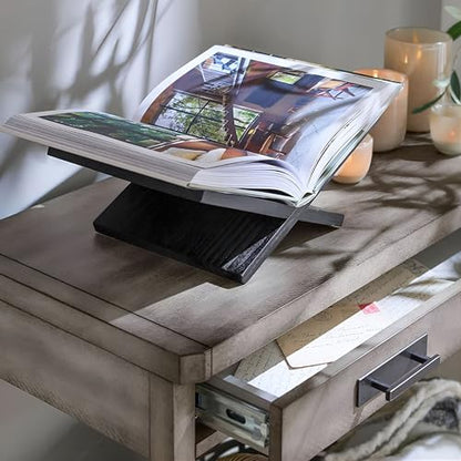 Honygebia Solid Wood Book Stands - Cross Frame Black Oak Wooden Book Holder, Open Bookstand for Display and Reading, Suitable for Art, Bible, Cookbook, Easel, Magazine, Textbooks - color: Black
