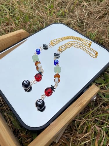 Evil Eye Car Hanging Charm,Rear View Mirror Accessories,Boho Mushroom Decor | Good Lucky Days,Four-Leaf Clover Pendant for Women Men,Cute 8 Ball Ladybug Yin Yang Symbol Ornament