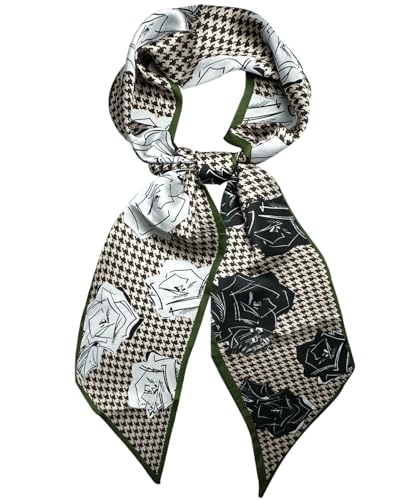 Hioyiwse Head Scarf Hair Neck Scarves For Women Purse Bag Scarfs For Handbags Silky Long Thin Satin Headscarf Fashion - color: B14-line Black Rose