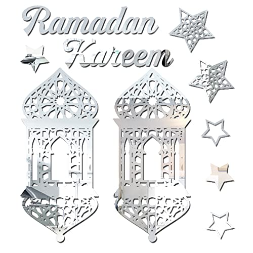 ALIBBON Ramadan Kareem Stickers, Silver Castle Star Stickers Decals, Eid Mubarak Wall Decorations for Home, Islamic Muslim Wall Decor, Eid Mubarak Ramadan Window Clings Mirror Decor - color: Style3