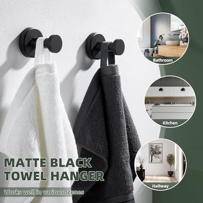 APLusee Matte Black Robe Towel Hook for Bathroom, 2 Pack Stainless Steel Coat Hooks, Heavy Duty Wall Hangers Wall Mounted - color: Matte Black, size: 2 Pack