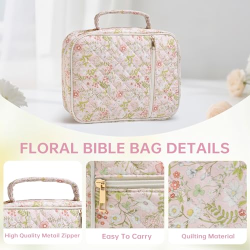 Bible Cover Case for Women Large Bible Cover with Durable Handle Quilted Bible Carrying Case for Girls Bible Study Supplies Accessories (Jungle Flowers, Jungle Flowers) - color: Jungle Flowers