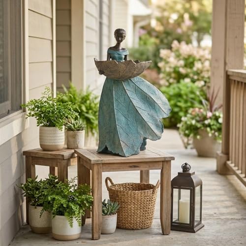 DiliComing Fairy Garden Statues Bird Feeder - 12 Inch Outdoor Fairy Statue - color: Green-12 inch