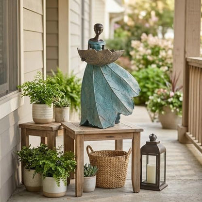 DiliComing Fairy Garden Statues Bird Feeder - 12 Inch Outdoor Fairy Statue - color: Green-12 inch