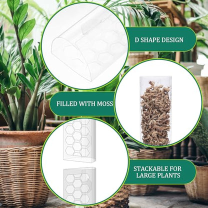 10 Pieces Plastic Moss Pole for Monstera Including 4 Pcs 24 Inch Clear Plant Poles for Indoor Climbing and 6 Pcs 15 Inch D Shape Stackable Plant Support Kit Work with Sphagnum Moss