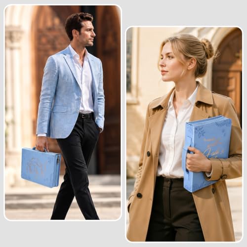 FINPAC Large Classic Bible Cover Vegan Leather Carrying Book Case Church Bag Bible Protective with Handle, Gift for Men, Women, Father, Mother, Light Blue - color: Light Blue