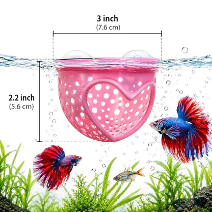 Heart Pink Floating Betta Tunnel with Strong Suction Cup, Floating Betta Enrichment Toys, Aquarium Betta Hammock, Promote Excercise & Stress Relief, Betta Fish Tank Decor Accessories