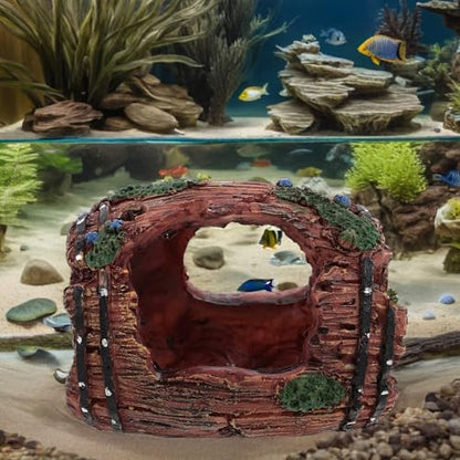 GARVALON Fish Shrimp Hiding House Aquarium Decoration Barrel Ornament Resin Large Red Shelter for Fish Tank Landscaping Aquatic Animal Resting Spot